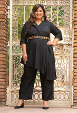 Plus Size Crystal Black Embellished Co-Ord Set with Belt