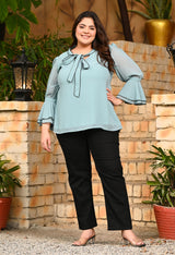 Plus Size Sea Green Georgette Knot Formal Top