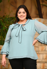 Plus Size Sea Green Georgette Knot Formal Top