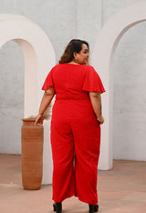 Plus Size Red Georgette Self Jumpsuit