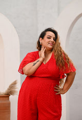 Plus Size Red Georgette Self Jumpsuit
