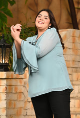 Plus Size Sea Green Georgette Knot Formal Top