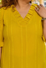 Plus Size Yellow Short Ruffle Neck Georgette Kurta