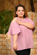 Plus Size Lavender Crinkle Cold Shoulder Top