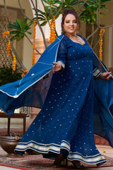 Plus Size Enchanted Elegance Teal Mukaish Anarkali with Dupatta