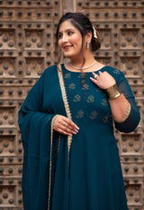 Plus Size Azure Teal Anarkali Kurta with Dupatta