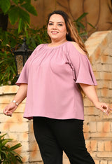 Plus Size Lavender Crinkle Cold Shoulder Top