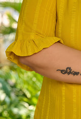 Plus Size Yellow Short Ruffle Neck Georgette Kurta