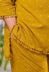 Plus Size Mustard Self Pom Pom Rayon Co-ord Set