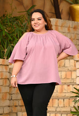 Plus Size Lavender Crinkle Cold Shoulder Top