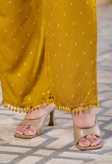 Plus Size Mustard Self Pom Pom Rayon Co-ord Set
