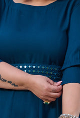 Plus Size Teal Blue Mirror Belt Rayon Dress