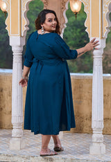 Plus Size Teal Blue Mirror Belt Rayon Dress