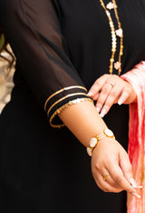 Plus Size Crystal Black Embellished Kurta Set with Crushed Pink Dupatta