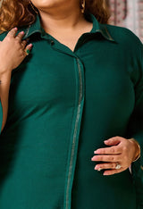 Plus Size Bottle Green Ceroski Stylish Sleeves Rayon Co-ord Set