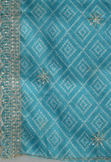 Plus Size Terrific Pearl Teal Kurta Palazzo Set with Bandhej Dupatta