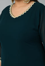 Plus Size Terrific Pearl Teal Kurta Palazzo Set with Bandhej Dupatta