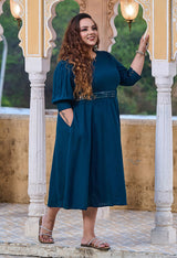 Plus Size Teal Blue Mirror Belt Rayon Dress