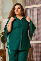 Bottle Green Ceroski Stylish Sleeves Rayon Co-ord Set