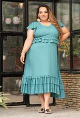 Plus Size Calm Sea Green Frill Dress