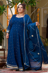 Plus Size Enchanted Elegance Teal Mukaish Anarkali with Dupatta