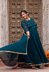 Plus Size Azure Teal Anarkali Kurta with Dupatta