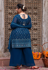 Plus Size Glorious Teal Embroidered Sharara Set with Dupatta