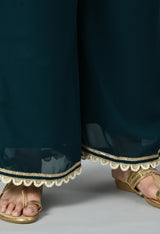 Plus Size Terrific Pearl Teal Kurta Palazzo Set with Bandhej Dupatta