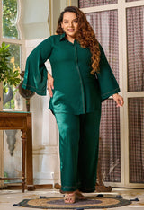 Bottle Green Ceroski Stylish Sleeves Rayon Co-ord Set