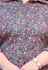 Plus Size Black Multi Printed Collared Linen Co-ord Set
