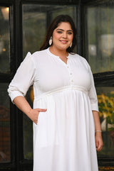 Plus Size Off White Crepe A line Dress