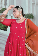 Gulnaar Heritage Rani Pink Georgette Anarkali With Dupatta