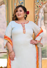 Plus Size Sea Green Aari Work Kurta Set with Dupatta