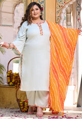 Plus Size Sea Green Aari Work Kurta Set with Dupatta