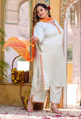 Plus Size Sea Green Aari Work Kurta Set with Dupatta