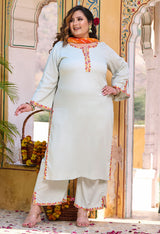 Plus Size Sea Green Aari Work Kurta Set with Dupatta