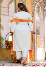 Plus Size Sea Green Aari Work Kurta Set with Dupatta