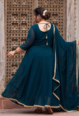 Plus Size Azure Teal Anarkali Kurta with Dupatta