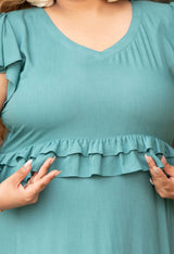 Plus Size Calm Sea Green Frill Dress