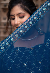 Plus Size Glorious Teal Embroidered Sharara Set with Dupatta