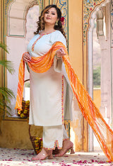 Plus Size Sea Green Aari Work Kurta Set with Dupatta