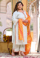 Plus Size Sea Green Aari Work Kurta Set with Dupatta