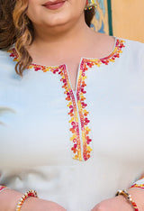 Plus Size Sea Green Aari Work Kurta Set with Dupatta