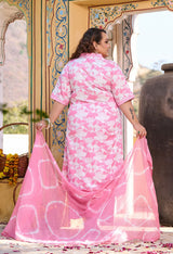 Pink Printed Rayon Kurta Set with Dyed Dupatta