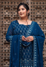 Plus Size Glorious Teal Embroidered Sharara Set with Dupatta
