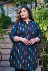 Plus Size Rustique Black Ikkat Cotton Kurta