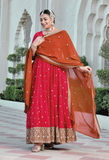 Gulnaar Heritage Rani Pink Georgette Anarkali With Dupatta