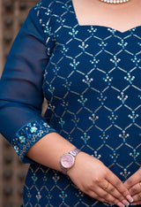 Plus Size Glorious Teal Embroidered Sharara Set with Dupatta