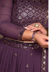 Plus Size Lavender Royale Timeless Georgette Embroidered Lehenga Set