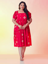 Plus Size Fuschia Pink Batik Dress with Back Bow